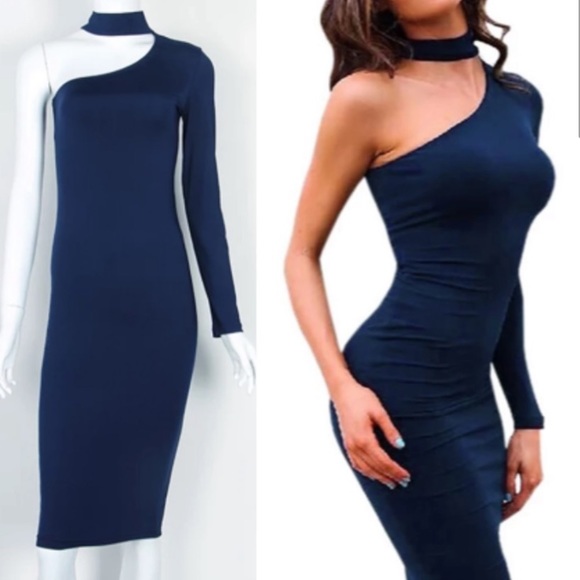 ❤️❤️❤️ - Blue one Shoulder Body Con Dress - Picture 2 of 2
